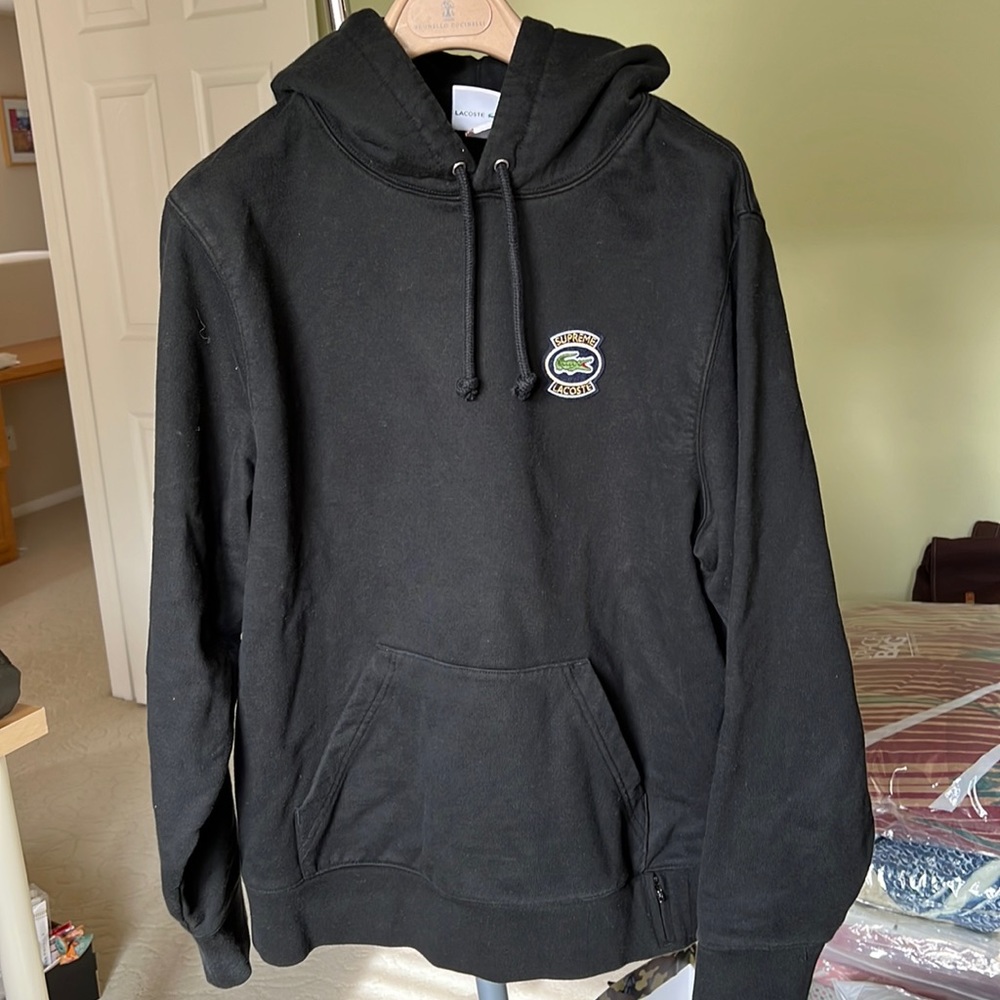 Supreme Lacoste LIVE hoodie. Limited edition. Black.